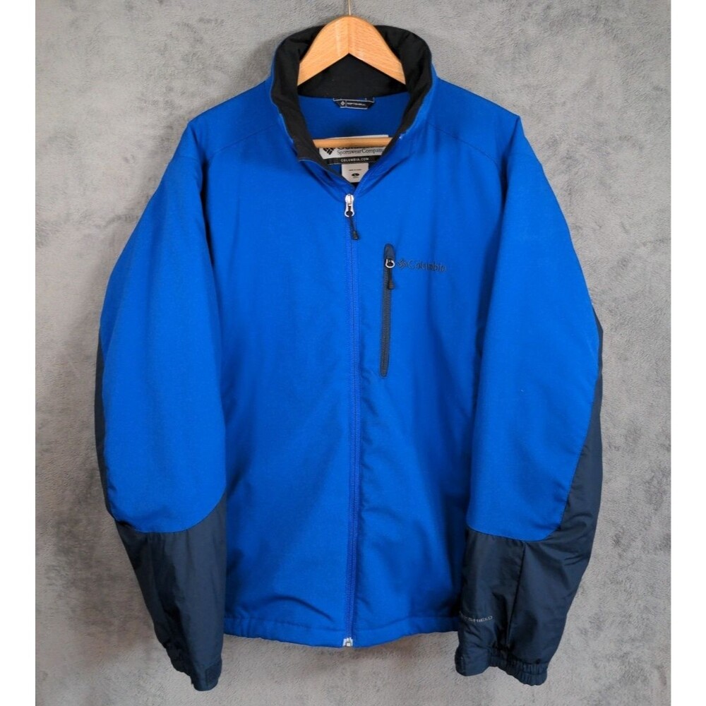 Columbia Omni Shield Jacket Mens Sz Large Black Blue Soft Shell Outdoor Gorpcore